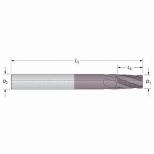 Allied Machine & Engineering Threadmill USA TM27NPTCHM Helical Flute Thread Mill With Internal Through Coolant Channel, 1/16-27, 1/8-27 NPT Thread, 58 mm OAL, 3 Flutes, 6 mm Dia Shank